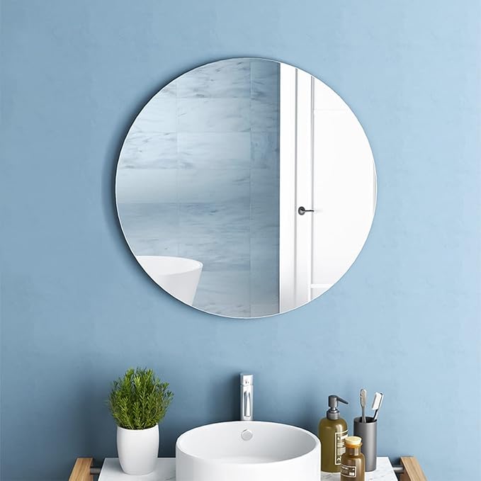 12'' Round Wall Mirror Tiles Self Adhesive Circle Mirror for Wall | High Clear Acrylic Mirror with Adhesive Tapes, Decorative Mirror for Wall, Bathroom, Bedroom, Door, Deocr