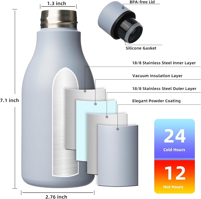 BJPKPK 12oz Insulated Water Bottle, Stainless Steel Bottle with Carry Strap | Keep Cold & Hot Vacuum Insulation, Leak-Proof BPA-Free Design, Slim Bottle Fits Most Cup Holders for Gym, Office & Travel