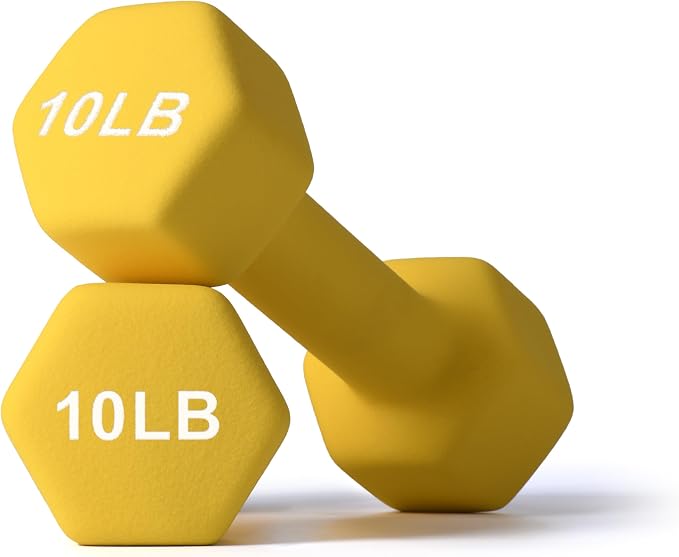 Portzon Dumbbells Neoprene with Non Slip Grip weight for Total Body Workout Compatible with of 2 Set,1-15 LB, Anti-Slip, Anti-roll, Hex Shape