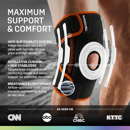 Modvel Knee Brace with Side Stabilizers & Patella Gel Pads for Pain Relief and Joint Support Breathable, Non-Slip Compression Sleeve for Men & Women, Arthritis, Meniscus, ACL Recovery