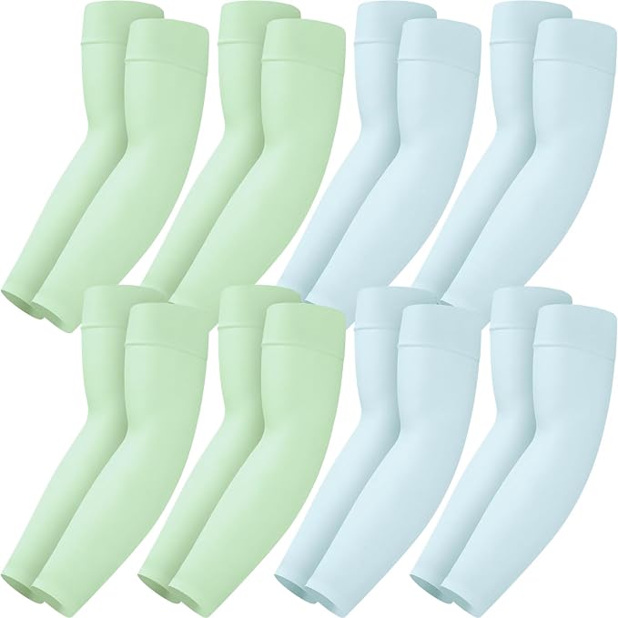 Mochabao 8 Pairs Soft Arm Sleeves, UV Sun Protection Cooling Compression Arm Covers for Outdoor Work, Sports, Men & Women