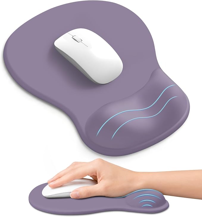 Ergonomic Mouse Pad with Wrist Rest, Gel Wrist Support, Lavender | 10.2 x 7.6 in Mouse Pad with Smooth Fabric Surface and Non-Slip Rubber Base for Office, Home, Study, and Gaming
