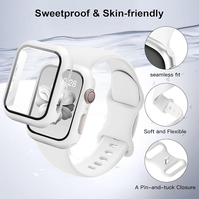 Sport Band and Case for Apple Watch Band 40mm 44mm 46mm 42mm 41mm 45mm 38mm iWatch Bands for Women/Men,Silicone Waterproof Strap with Cover Combo for Apple Watch Series 11 10 9 8 7 6 5 4 SE Ultra/2 3