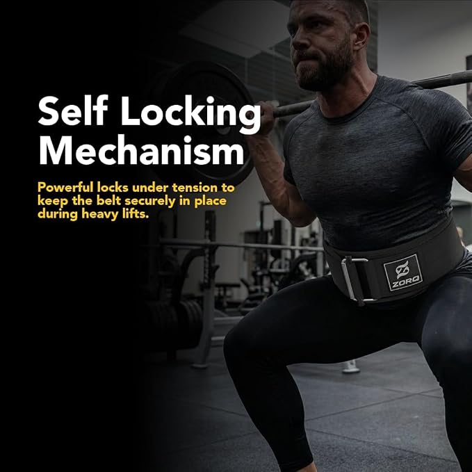 ZORQ Self-Locking Weight Lifting Belt - 4 Inch Wide Quick-Locking Gym Belt for Men & Women - Professional Weightlifting Belt for Olympic Lifting, CrossFit, Squats & Deadlifts - Back Support