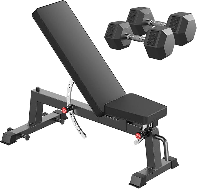 HANDBODE Adjustable Weight Bench, 1500 lb Incline Workout Bench, Home Gym | 0 To 85 Degree Backrest, Three Seat Angles, Steel Frame, Wheels And Handle, Foldable Storage, Chest Presses, Dumbbell Rows
