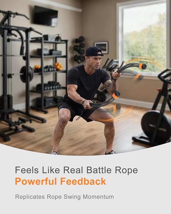 Adjustable Ropeless Battle Ropes,Home Gym Workout Equipment | with 6 Weight Rings, Heavy Duty Cordless Battle Rope for HIIT & Cardio Full-Body Workout, Non-Slip Spiral Handles