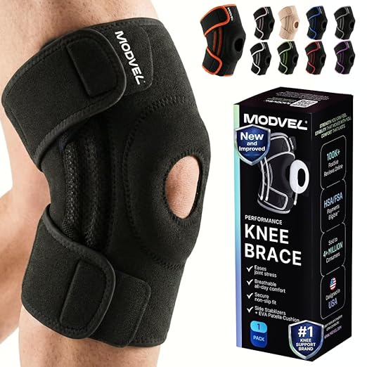 Modvel Knee Brace with Side Stabilizers & Patella Gel Pads for Pain Relief and Joint Support Breathable, Non-Slip Compression Sleeve for Men & Women, Arthritis, Meniscus, ACL Recovery