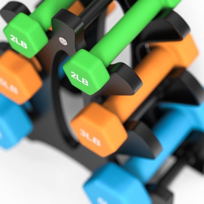 Portzon Dumbbells Neoprene with Non Slip Grip weight for Total Body Workout Compatible with of 2 Set,1-15 LB, Anti-Slip, Anti-roll, Hex Shape