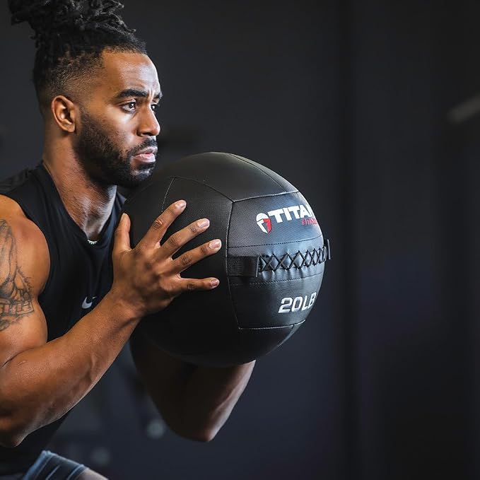 Titan Fitness LB Soft Shell Medicine Wall Ball with Poly-Composite Laminate Cross Texture Non-Slip Grip for Throwing, Core Strength, Floor Exercises, Stretching