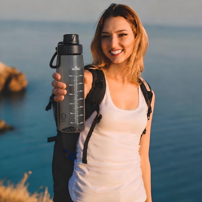 32oz Clear Water Bottle - BPA-Free Tritan Plastic, Fast Flow Spout Lid, Wide Mouth & Leakproof Design Hiking Water Bottle Suitable for Travel, Outdoors, Gym, Travel, Home, School(Black)