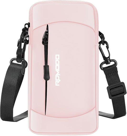 Arm Phone Holder for Running, Crossbody Bag 2-in-1, 7.5 Inch Pink | Large Capacity, Water Resistant, Phone Arm Band for Running Hiking, Adjustable Cell Phone Armband for iPhone Samsung Card Key