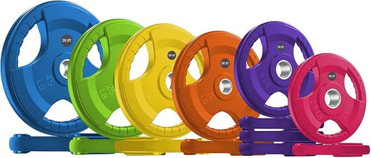 SPART 2-Inch Color Rubber Coated Olympic Grip Plate in Pairs or Single for Strength Training, Weightlifting and Bodybuilding, Solid Cast Iron Weight Plates for Barbell, 2.5LB/5LB/10LB/25LB/35LB/45LB, Two Years Warranty