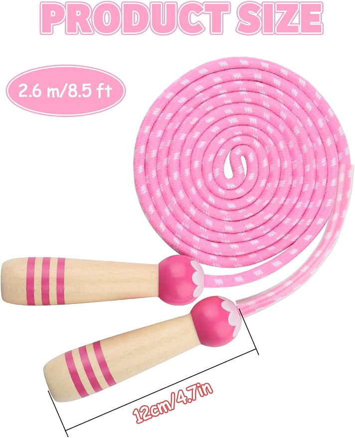 Jump Rope for Kids, Lorvain Adjustable Skipping Rope | Kids Jump Ropes with Wooden Handle for Girls Boys, Weighted Jumping Ropes for Fitness Workout Exercise Outdoor Fun Activity