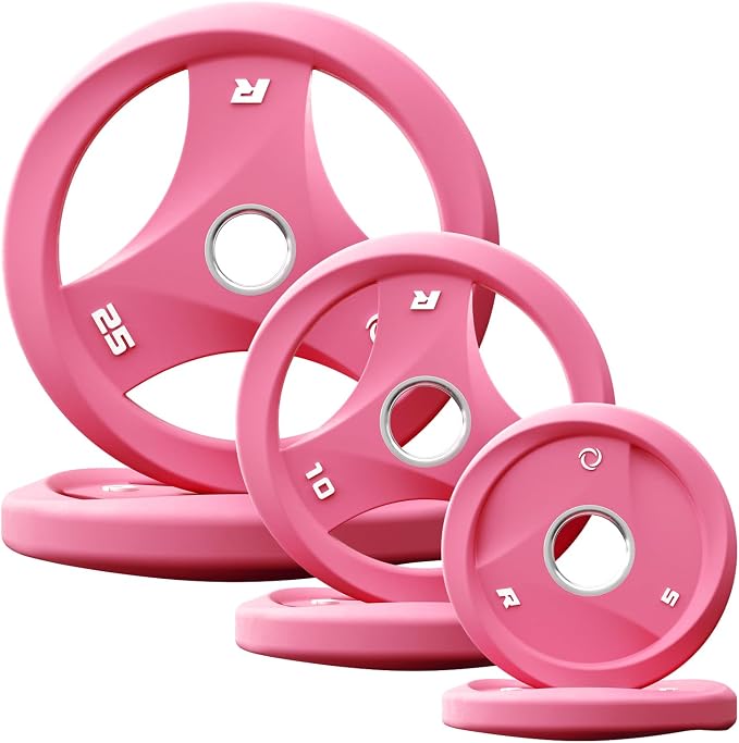 RitFit AURASPIN Olympic Grip Plates, Easy-Grip Curved Design for Home Gym | PU Coated with Curved Grip, Tri-Hole Design for Balanced Lifting, Olympic 2-Inch Bore for Home Gym