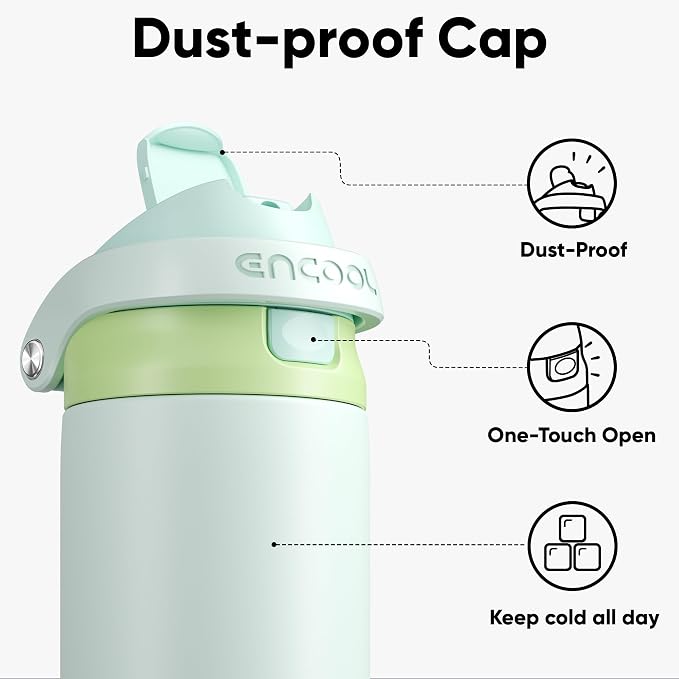 ENCOOL Leakproof Insulated Water Bottle with Straw Dual-Sip Water Bottle Bag-Safe Design for Work, Commute & Gym – Keeps Drinks Cold All Day, 32 oz, Lime White