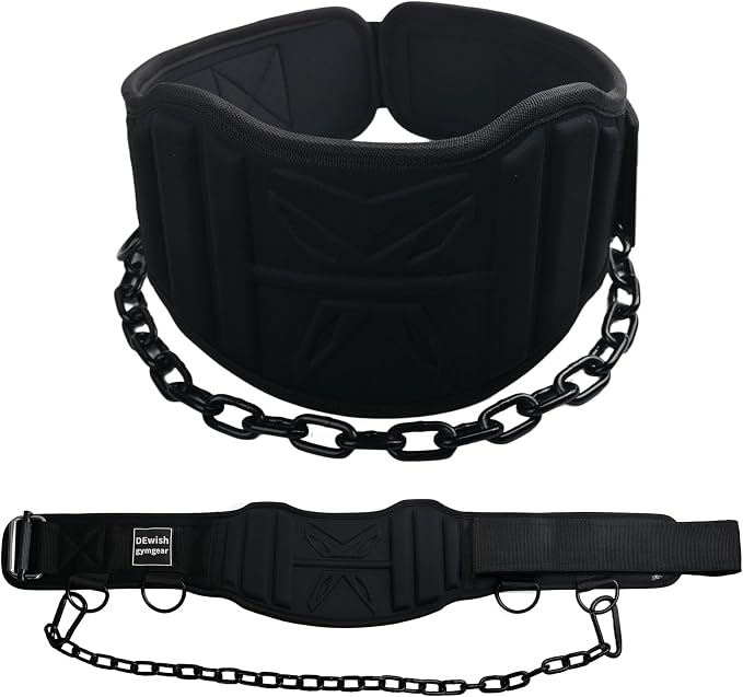 2-in-1 Weightlifting Belt with 36 IN Steel Chain & Self Locking, Dip Belt for Pull Up, Squat, Deadlifts & Added Weight Training