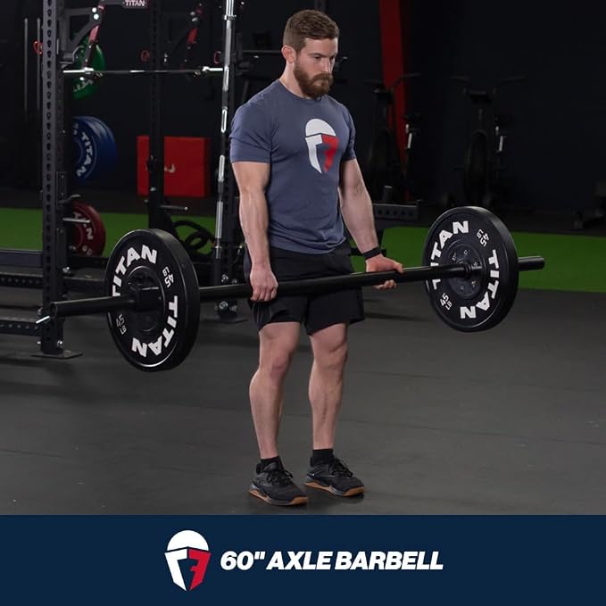 Titan Fitness Axle Barbell, Fat Grip Strength Training, Olympic Bar, Powder-Coated Steel