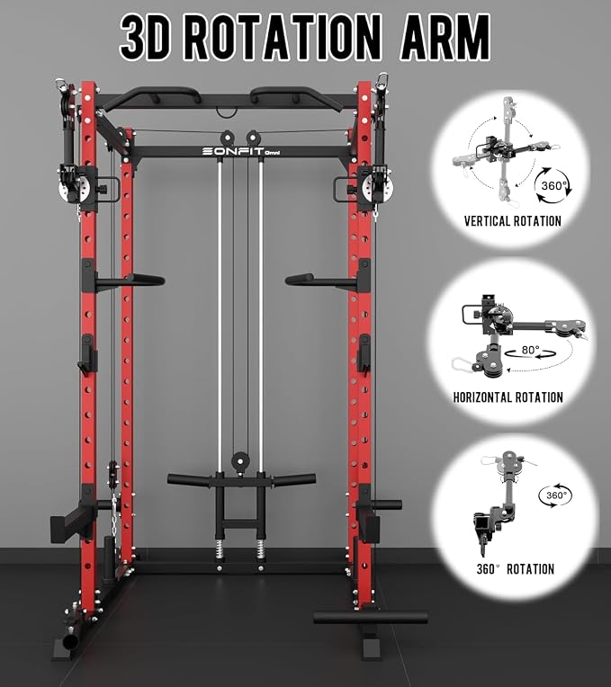 Eonfit E2 Power Rack, Squat Rack with Cable Crossover for Home Gym | Power cage with Pivot Arms Functional Trainer Pulley System Lat Pull Down For Garage Gym Strength Training