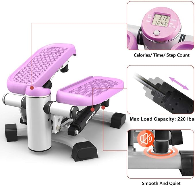 leikefitness Premium Portable Climber Stair Stepper & Waist Fitness Twister Step Machine with LCD Monitor ST6600-1(Pink)