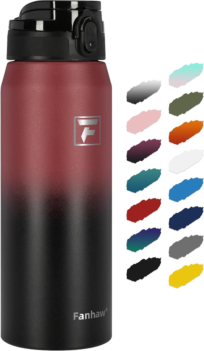 Fanhaw 24 oz Insulated Stainless Steel Water Bottle with Anti-Dust Chug Lid, Leakproof Vacuum Metal Everyday Use Bottle for Kids, Teens & Adults, Back to School Essentials (Red Black)
