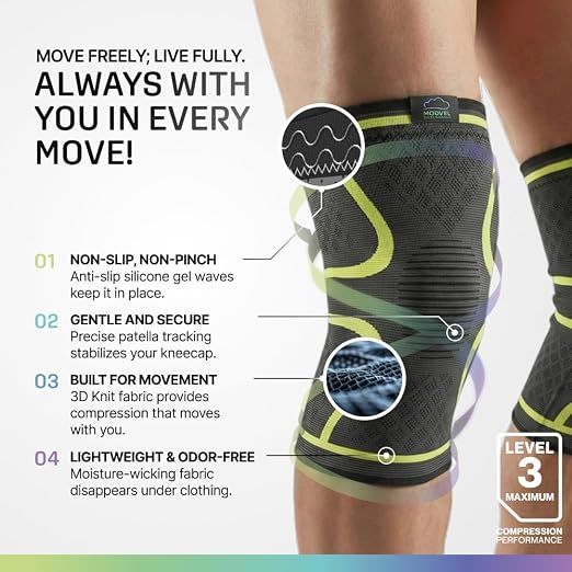 Modvel 2 Pack Knee Brace for Women - Knee Support for Walking, Knee Compression Sleeves for Pain Relief, Knee Sleeves for Women, Knee Brace for Sports, Workouts & Arthritis