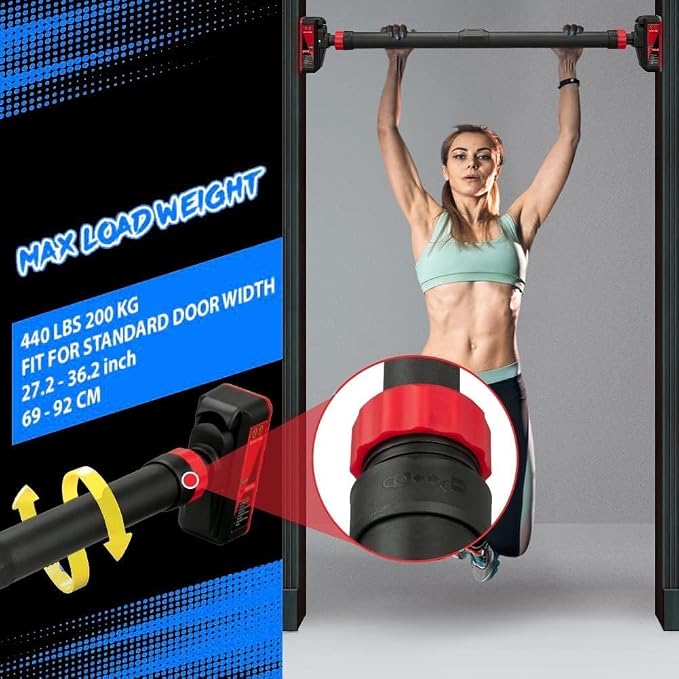 Garvee Pull Up Bar for Doorway,Adjustable Chin Up Bar for with Level Meter | 440 LBS Max Load,No Screws Needed