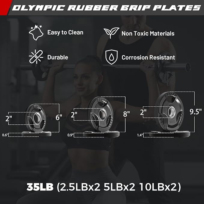 RitFit Barbell Weight Set - 4/6FT Olympic Barbell with Weight Plates (55-115LB Total) - Weightlifting Equipment for Squats, Curls, Deadlifts, Presses, Hip Thrusts
