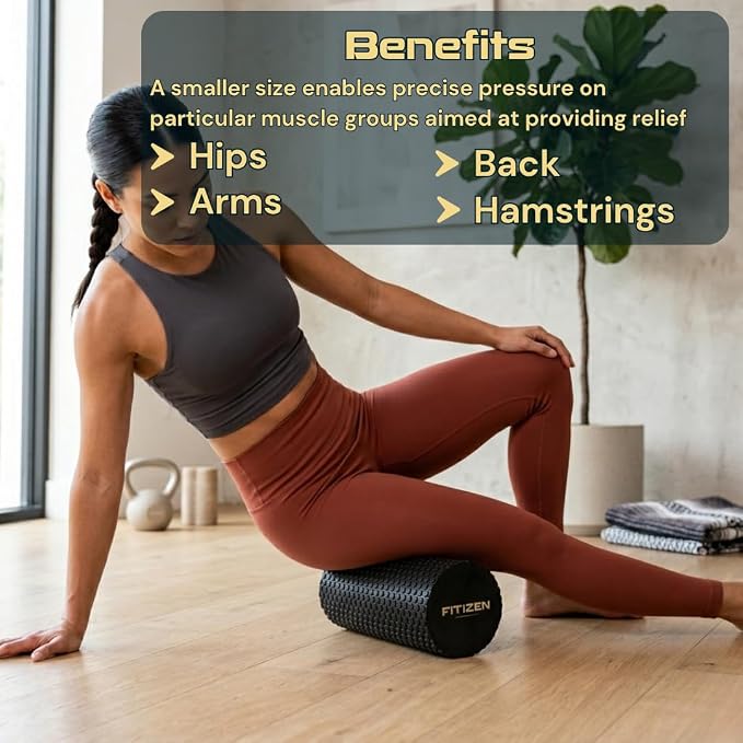 Foam Roller for Muscle Massage, Stiff Back Pain Relief, Physical Therapy, Deep Tissue, Exercise Equipment for Home Gym, Stress, Yoga, Pilates for the Fit Citizen (Black, Small 12 x 6 Inches)