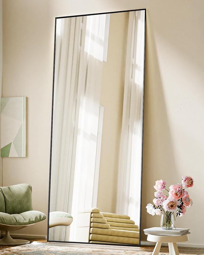 BEAUTYPEAK Full Length Mirror, 71"x26" Standing Hanging or Leaning Against Wall Floor Mirrors Body Dressing Wall-Mounted for Living Room, Bedroom with Aluminum Alloy Thin Frame, Black | Standing Hanging or Leaning Against Wall Body Dressing Wall-Mounte...