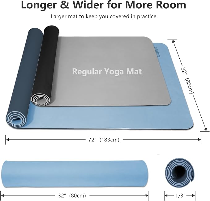 Wide Yoga Mat-80cm Extra Thick 1/3'' Fitness Exercise Mat Carry Strap