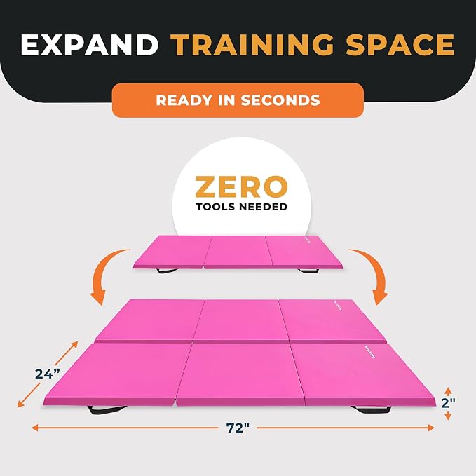 BalanceFrom 6x2 Feet 3-Panel Folding Gymnastics Mat – 2-Inch Thick Pad with Vinyl Surface and Carrying Handles for Tumbling, Yoga, Pilates, Home Workouts, and Martial Arts