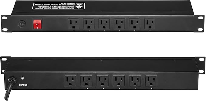 VEVOR 12 Outlet Horizontal 1U Rack Mount PDU Power Strip for Network Server Racks, Surge Protection & Overload Protection, 110-125V/15A, with 6ft 14AWG Power Cord