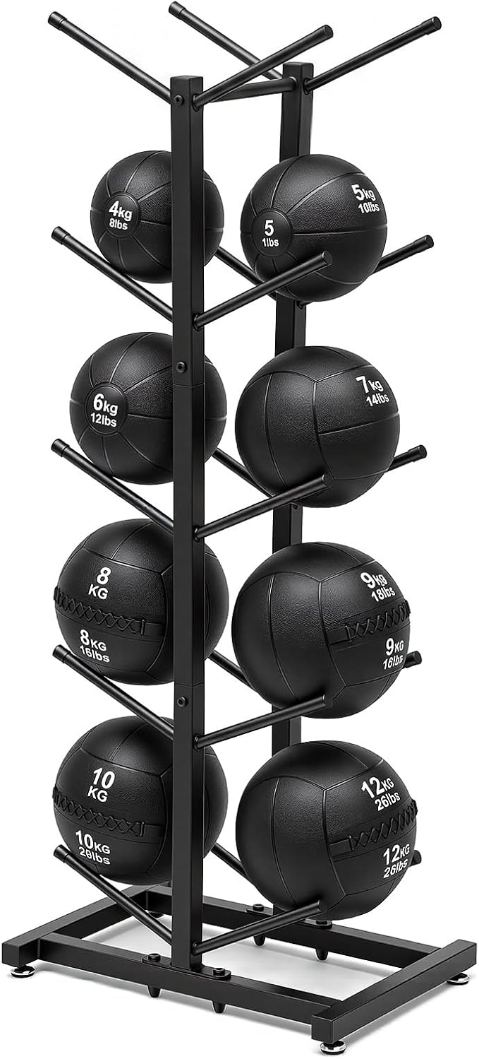 Sintuff Medicine Ball Rack Storage Metal Durable Tree Holds 10 Slam Balls Vertical Gym Organizer Stand Holder for Organized Gym Fitness Studio