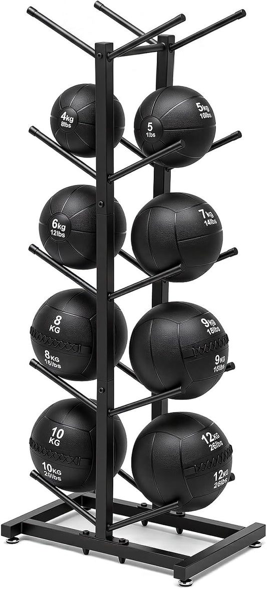 Sintuff Medicine Ball Rack Storage Metal Durable Tree Holds 10 Slam Balls Vertical Gym Organizer Stand Holder for Organized Gym Fitness Studio