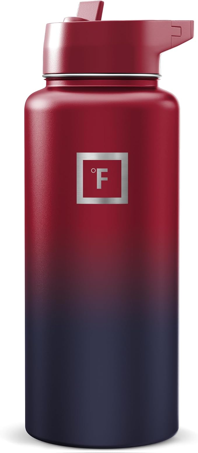 IRON °FLASK 32 oz Wide Mouth Water Bottle with Straw | Insulated Stainless Steel Sports Water Bottle with Leakproof Straw Lid - BPA Free, Cold 24 Hrs, Sweat Free (Dark Rainbow)