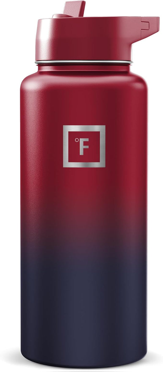 IRON °FLASK 32 oz Wide Mouth Water Bottle with Straw | Insulated Stainless Steel Sports Water Bottle with Leakproof Straw Lid - BPA Free, Cold 24 Hrs, Sweat Free (Dark Rainbow)