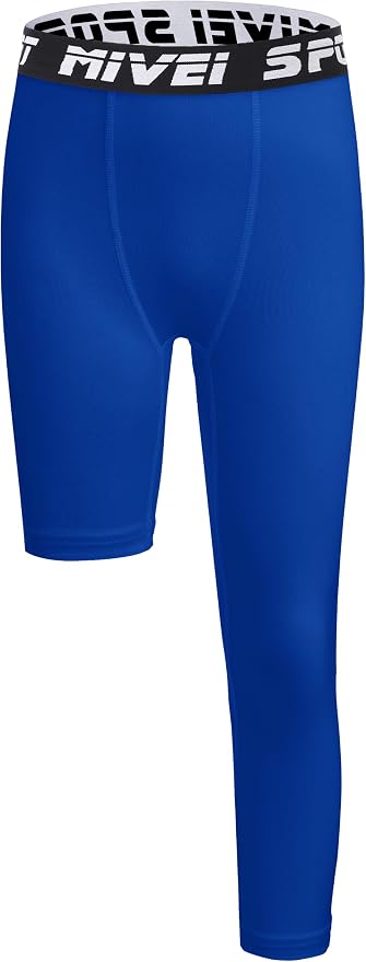 MIVEI One Leg Compression Tights Youth Boys Basketball Leg Sleeve | Kids Compression Pants Girls' Single Leg Tights 3/4 Leggings for Baseball Softball Soccer Running Football, Sports Base Layer