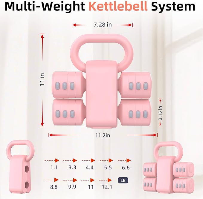 2-in-1 Adjustable Dumbbell Set, 4-Level Weights for Women | Convertible Dumbbell & Kettlebell, Adjustable 2.2-5.5lb Each, Quick-Change Button, Compact for Home Gym, Office & Outdoor