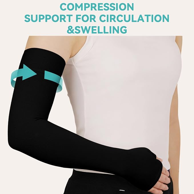Lymphedema Compression Arm Sleeves for Women Men 20-30 mmHg, Single | Graduated Compression Full Arm Support for Arthritis,Bursitis, Edema with Gauntlet