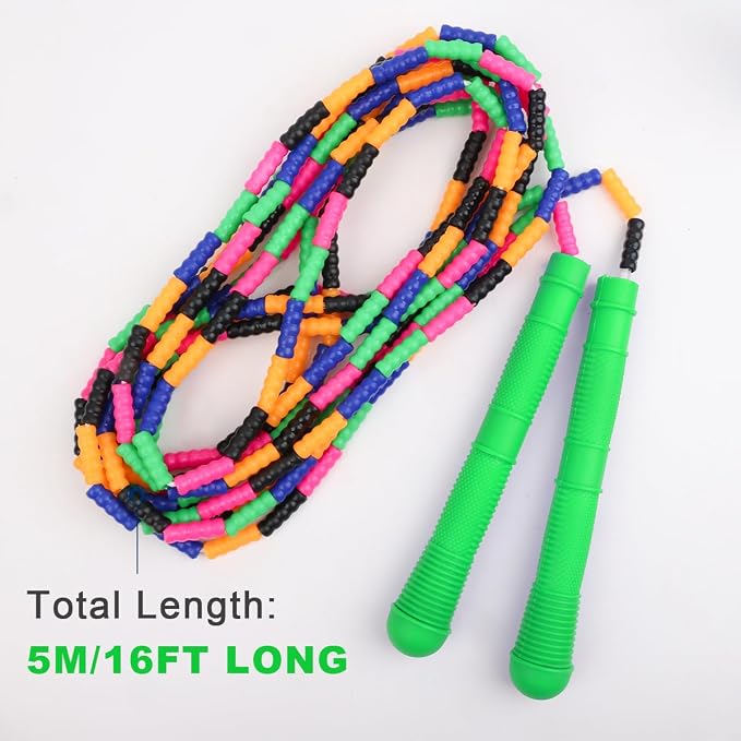 Coolrunner 16 FT Long Jump Rope(2 PACK), Double Dutch Jump Ropes, Soft Beaded Skipping for Kids Adults, Plastic Segmented Long Enough for 4-5 Jumpers