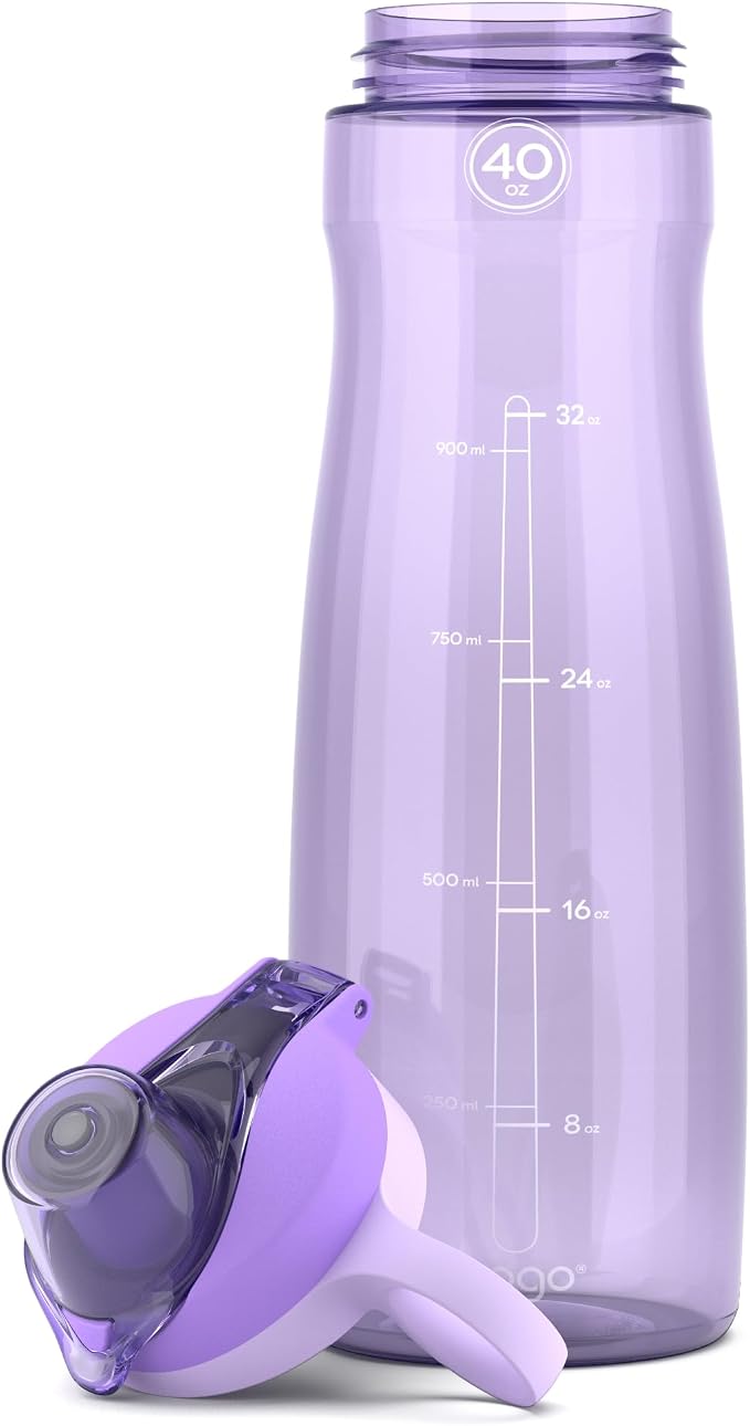 Pogo 40oz Plastic Water Bottle with Chug Lid and Carry Loop, Lilac | Leakproof water bottle with chug lid and carry handle. BPA-free, great for travel, school, outdoors, and gym.