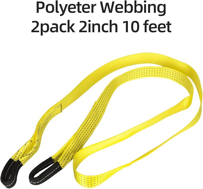2 Pack 10' x 2" Lifting Sling Straps, 10 Feet Heavy Duty Lift Rigging Strap Tree Saver Recovery Securing Straps, Polyester Flat Towing Web Sling Winch Strap for Trailer, Hoist, Truck.