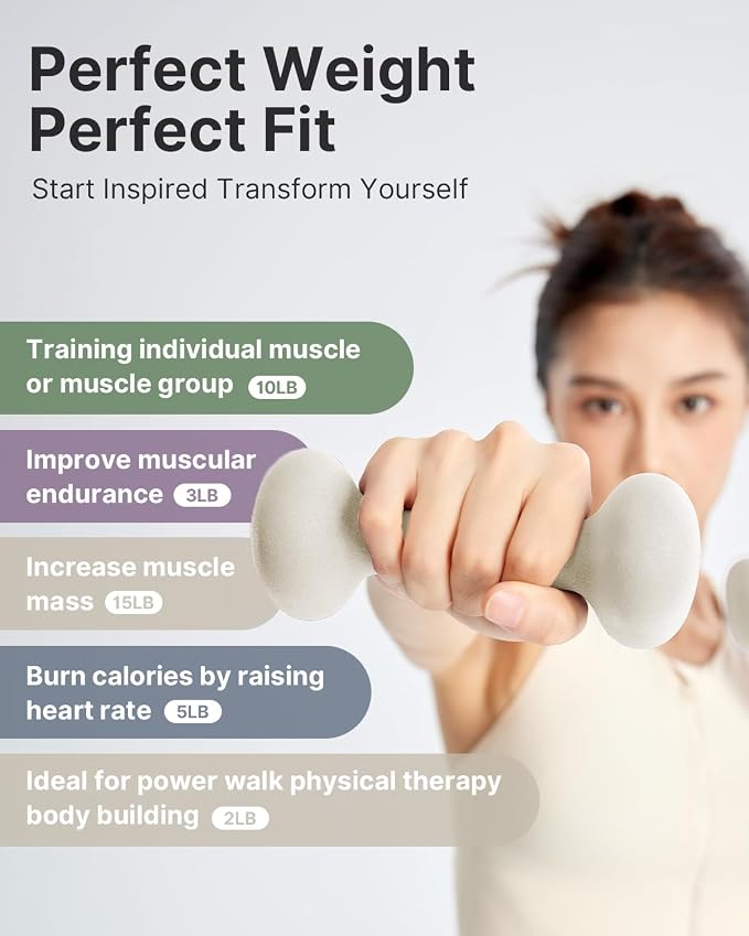 YOTTOY Dumbbell Set of 2,2-15 Pound Hand Weights for Women, Non-Slip Hand Weights for Home Gym, Strength Training, and Full-Body Workouts