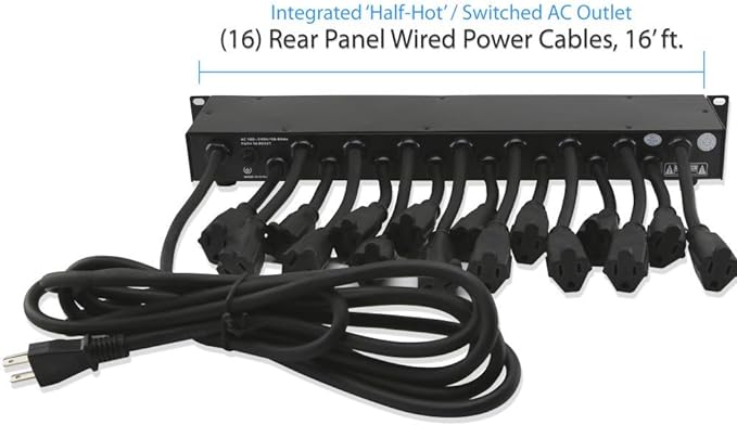 Pyle 19 Outlet 1U 19" Rackmount PDU Power Distribution Supply Center Conditioner Strip Unit Surge Protector 15 Amp Circuit Breaker USB Multi Device Charge Port 15FT Cord (PCO860) Black