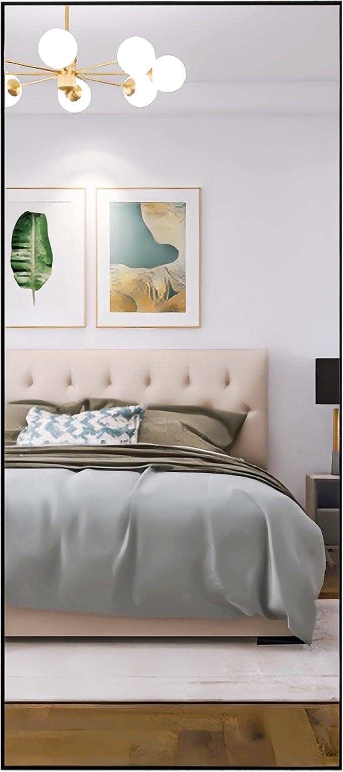 Beauty4U 71" x 32" Full Length Mirror with Stand, Black Large Floor Mirror | Standing, Leaning, or Wall-Mounted Tempered Glass Full Body Mirror with Metal Frame for Bedroom, Closet, Modern Home Decor