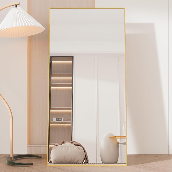 LFT HUIMEI2Y 71"x32" Full Length Mirror, Gold Floor Mirror | Tempered Oversized Mirror Full Body with Aluminum Alloy Frame; Standing, Leaning, or Wall Mount for Bedroom, Living Room