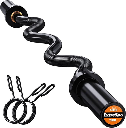 Olympic EZ Curl Barbell Bar, 47" EZ Curl Bar for Weight Lifting, Biceps, triceps, Back/Leg Muscle Group exercise,Chrome Curling Bar for 2 Inch Weight Plates,with 2 Spring Collars