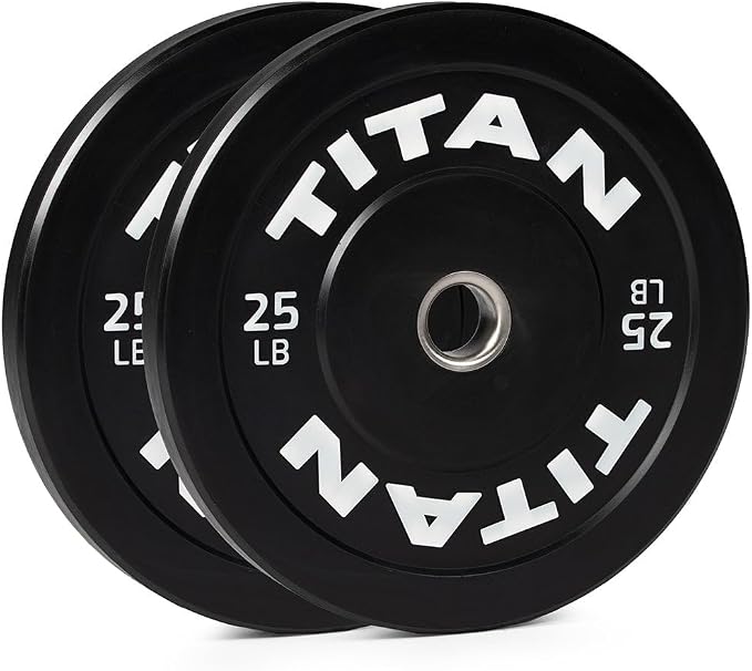 Titan Fitness Economy Series Black Olympic Bumper Plates, Durable Rubber Exterior with Steel Core, Weightlifting and Strength Training Weight Plate