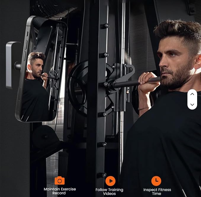 Magnetic Phone Holder for Gym Mirror | Dual-Sided 360° Adjustable Mount, Strong Suction Wall Mount, Hands-Free Workout Stand, All Smartphones Compatible