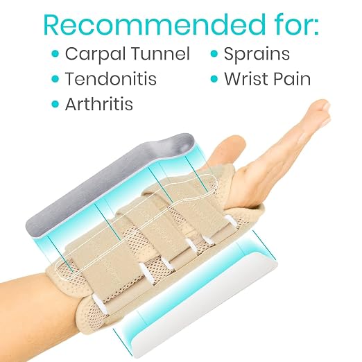 Vive Carpal Tunnel Wrist Brace with Splint for Left or Right Hand | Adjustable Night Wrist Support Splint Immobilizer for Men & Women - Cockup Brace for Arthritis, Tendonitis, Sprain, Injuries